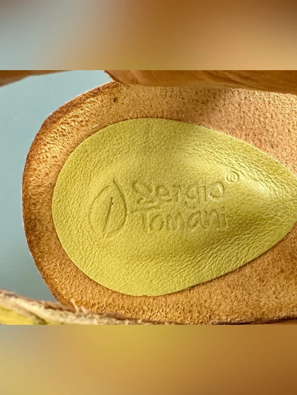 Sergio Tomani Patricia Lime Yellow Leather Wedge Sandal Sz EU 42 US 10.5-11